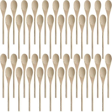 50 cuillères en bois pour loisirs créatifs – Cuillères de cuisine ovales en bois de 30 cm de long avec long manche – JBMEDIA (1/4)