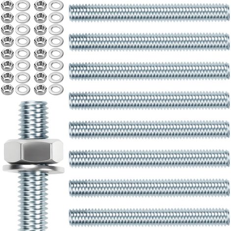 8 pièces Tige filetée M12 Tiges filetées M12 X 100 mm Tige filetée Boulon fileté Acier galvanisé Tiges à filetage Bleu Zinc Tiges filetées avec 16pcs Écrou hexagonal et 16pcs Rondelles (1/5)