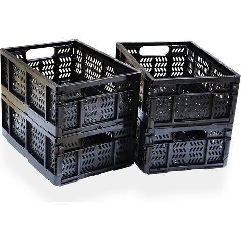 Lot de 4 caisses de rangement en plastique pliables pour la maison, la cuisine, le bureau, les aliments, les fruits, les légumes, les collations, les bouteilles, les jouets, le garde-manger (1/5)