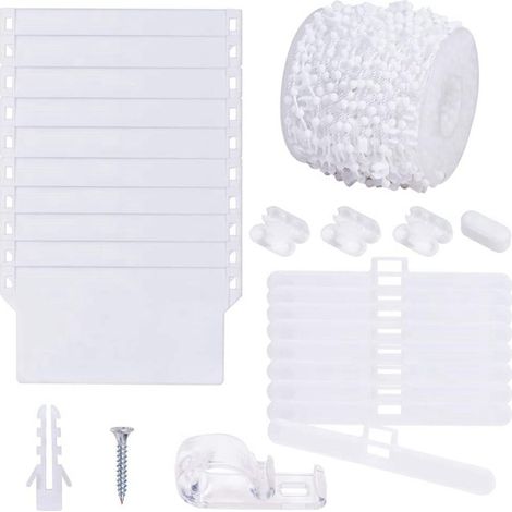 Ensemble d'accessoires pour stores vénitiens, chaîne perlée, longueur de 20 mètres, plaque de base (10 pièces), 4 boucles perlées, 10 pièces de suspension, 1 crochet de positionnement. (1/5)