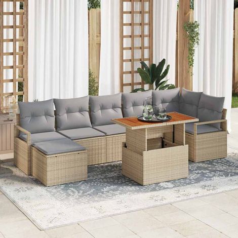 Garten Essgruppe mit Kissen 8 pcs Beige und Grau