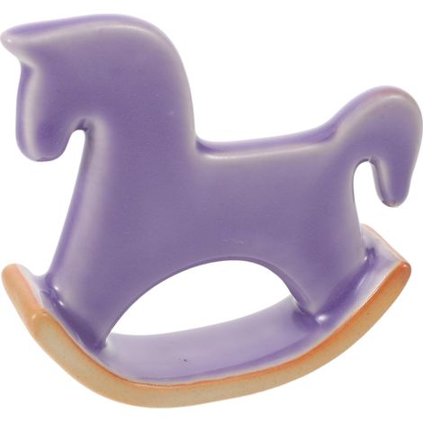 Figurine Cheval à Bascule Mini en Céramique Peint la Main, Décoration de Table en Porcelaine Violette, Sculpture Stable pour Maison Bureau, Ornement Décoratif Animalier Miniature (1/5)