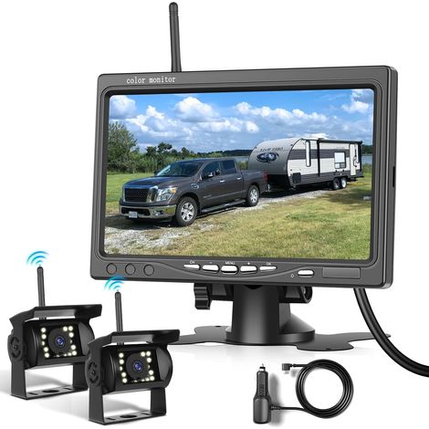Kit de caméra arrière sans Fil HD 1080P, Moniteur LCD 7 Pouces avec 2 caméras de recul pour remorque, Camping-Car, Camion, Voiture, Bus, Lignes de Guidage DIY, Vision Nocturne, 12 V-36 V (1/5)