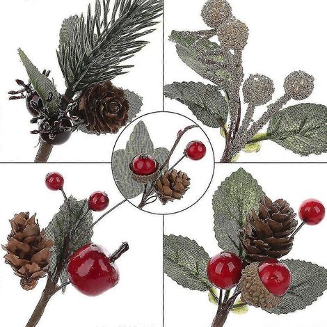 Weihnachtliches Blumenarrangement, 20-teilig, künstliche Tannenzapfen, Beerenstängel, Dekoration, Sträuße, siehe Abbildung bd (1/5)