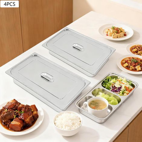 Lot de 4 Bac Alimentaire GN 1/2 en Inox 7,5L, 32,5 x 26,5 x 10cm, Plat Gastronome Profond pour Buffet, Restaurant, Cantine (1/5)