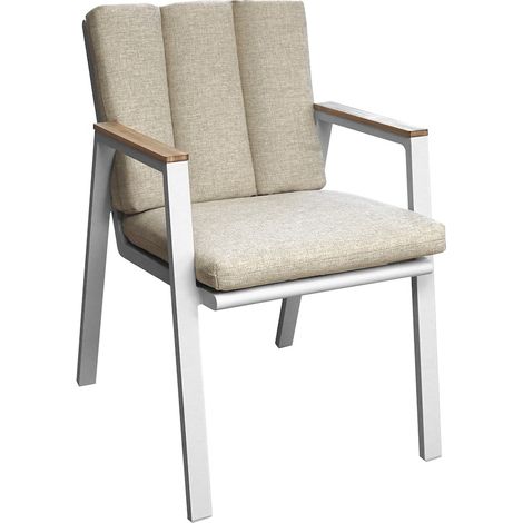 PROLOISIRS Fauteuil - LEATHER - Crème - Aluminium époxy et accoudoirs teck FSC