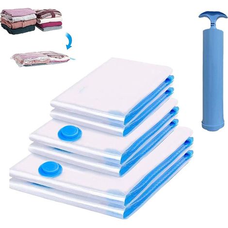 Sacs de rangement sous vide - Lot de 6 - Sacs de rangement sous vide pour vêtements et couvertures - Sacs de voyage avec pompe manuelle incluse...-AquaForge (1/5)