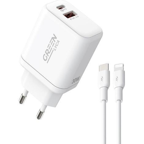 Carregador com Carregamento Rápido PD 30W - Branco, Cabo USB-C para Lightning (1/2)