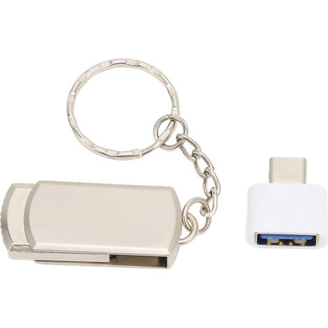 Clé USB 3.0 avec Porte-clés en Alliage d'Aluminium, Double Usage Mobile/PC, Adaptateur Type-C Inclus (64 Go, Argent) (1/5)
