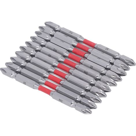 Jeu de 10 embouts cruciformes magnétiques en acier allié, anti-rouille et résistant à l'usure, 1/4in, pour visseuse électrique, usage industriel, 100mm. (1/5)