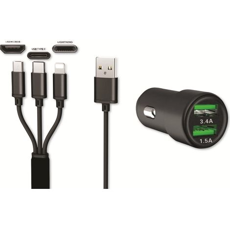 IWH Dual USB Auto Ladegerät 3IN1 12/24V / 3,4A Belastbarkeit Strom max.=3.4 A   12/24 V (1/2)