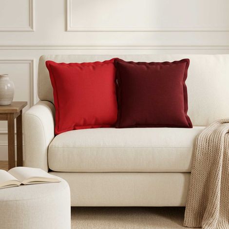 vidaXL Housse de coussin 2 pc HOUTEN Rouge 30 x 30 cm Lin synthétique (1/5)