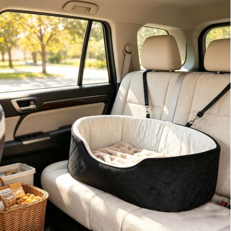 Asiento de coche para perro con correas de seguridad, funda lavable, negro y gris OKMYHOME (1/5)