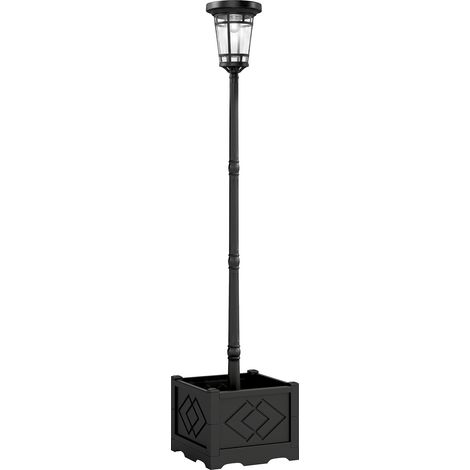 Farol solar de jardín con macetero, 195 cm, doble nivel de brillo.