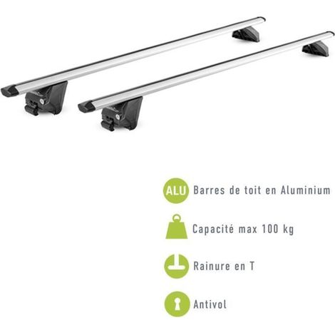 Juego de 2 Barras de techo - GREEN VALLEY - EDGE 112cm - Aluminio - Barandilla cerrada - Máx 100 kg - Gris (1/5)