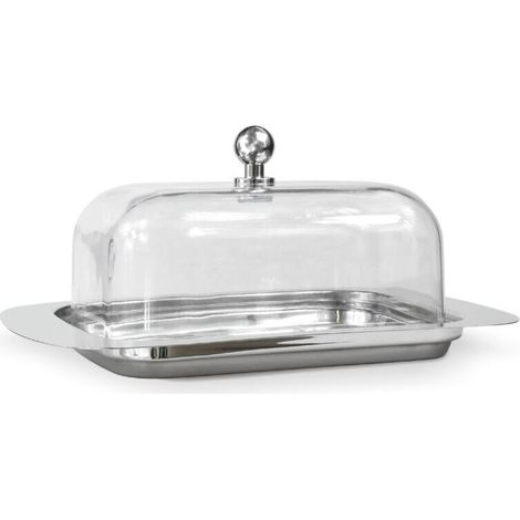 Beurrier en acier inoxydable avec couvercle, idéal pour les cuisines, les maisons et les restaurants. Peut servir de beurrier ou de plat à dessert (couvercle transparent).