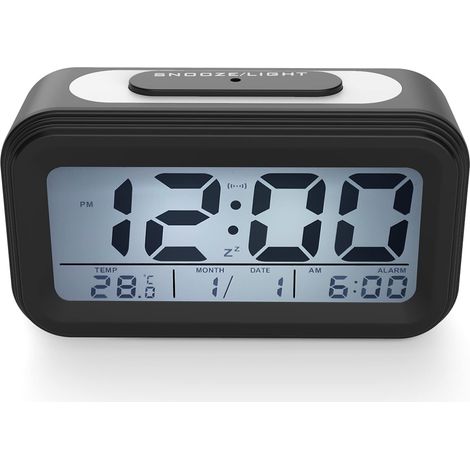Orologio elettronico con display LED, con sveglia, sensore di buio, nero (1/5)