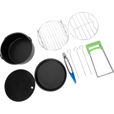 Accessoires pour friteuse électrique de cuisine de 18 cm : moule à gâteau, plaque à pizza, tapis en silicone, brochettes pour grillades, pince (1/5)