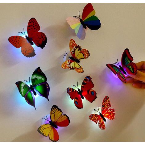 Lot de 5 papillons lumineux LED colorés, décoration murale lumineuse (1/3)