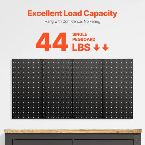 Panneau Perforé Mural 609,6x304,8 mm Organiseur Garage en Métal Robuste avec 4 Panneaux Perforés, Kit Rangement d'Outils pour Bureau, Salle d'Artisanat, Cuisine, Maison, Entrepôt, Magasin, Noir (1/5)