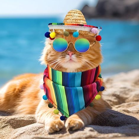Mexikanisches Sombrero-Kostüm für Hunde, Welpen-Bandana, Katzen-Partyhut (1/3)