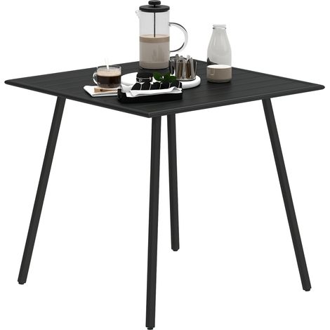 Outsunny Garden Table for 4 Person with Slat Top, Steel Frame, Black (1/5)