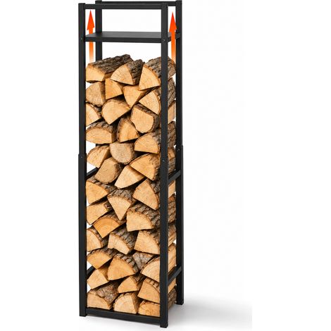 Jiubiaz Leñero regulable con estante superior, 45 × 32 × 120/145/170 cm, hierro pintado negro, 100 kg, altura 120/145/170 cm (1/5)
