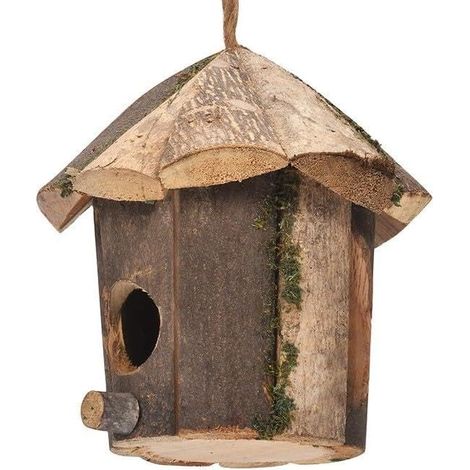 Nichoir à oiseaux en bois naturel rustique pour extérieur, décoration extérieure robuste, 16 x 16 cm (1/5)