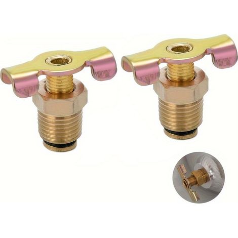 Lot de 2 vannes de purge auxiliaires en cuivre pour réservoir de compresseur d'air, filetées, avec poignée en T (1/4 NPT) (1/3)