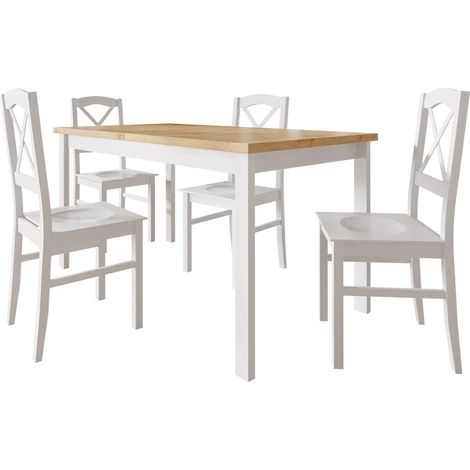 Conjunto de mesas y sillas para comedor Victorville 281, Blanco + Roble Artisan, 78x80x120cm, Diámetro: 0, Número de asientos: 4, Estilo: Escandinavo