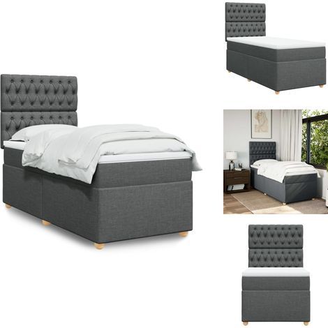 Sommier à lattes de lit avec matelas Gris foncé 80x200 cm Tissu - Lit Double - Literie - Matelas À Ressorts Ensachés - Tête De Lit Réglable - Surmatelas (1/5)