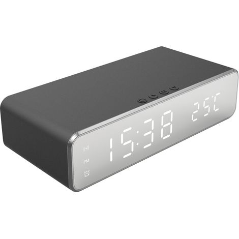 Digitaler Wecker, kabelloses Laden, Thermometer, 3 Alarme, 12/24-Stunden-LED-Anzeige (USB)