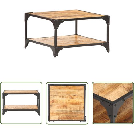 The Living Store Couchtisch 60x60x35 cm Massivholz Mango - Industrieller Couchtisch - Holzkohletisch - Mangoholz Couchtisch - Beistelltisch - Wohnzimmer Dekoration (1/5)