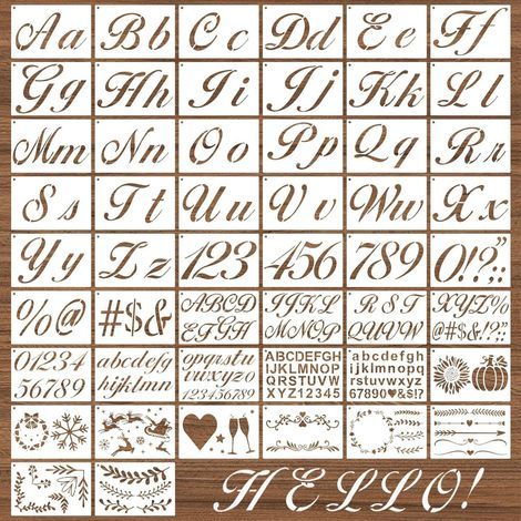 Set di 50 stencil con lettere dell'alfabeto, numeri e lettere, stencil riutilizzabili per calligrafia, ideali per dipingere, progetti artistici e decorazioni fai da te. (1/5)