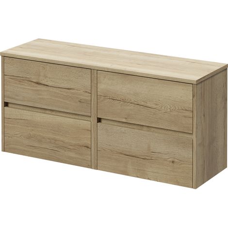 Montego Autumn Oak 1200mm Wall Mounted Vanity Unit for Countertop Basins with 4 Drawers (1/5)