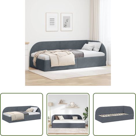 Eckbettrahmen - Eckbettgestell mit Kopfteil Dunkelgrau 90 cm x 200 cm Samt (1/5)