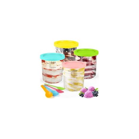 Bacs à Crème Glacée pour Ninja, Lot de 4 Crème Glacée avec Couvercles, Réutilisables Pot Creami Deluxe pour Ninja Sorbetières NC500 NC501, Lavables au Lave-Vaisselle