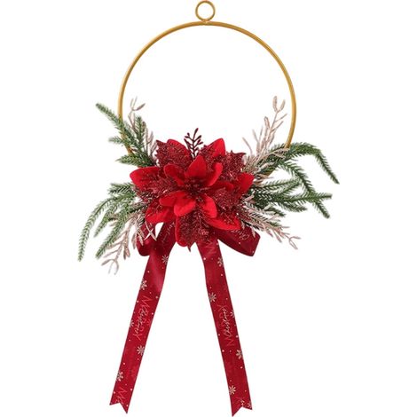 Couronne Métallique - Couronne Décorative Noël Porte Mur Cheminée - 44 x 30 cm - Rouge - 1 Pièce (1/5)