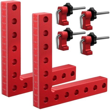 Pair - Ensemble de 6 pièces de support de positionnement en forme de L de 14 cm avec pince de joint en alliage d'aluminium à angle de 90 degrés pour outils de menuiserie, utilisé pour les armoires, le (1/5)