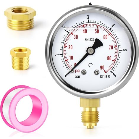 0-6 bar stainless steel 1/4" BSP 2.5" inch FACE DIAL Liquid Manometer WOG Water Oil Gas Bottom Bracket (1/5)