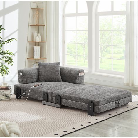 Canapé convertible 170,5x84x48 cm en tissu gris foncé, avec rangement pour petit salon FloraGrace (1/5)