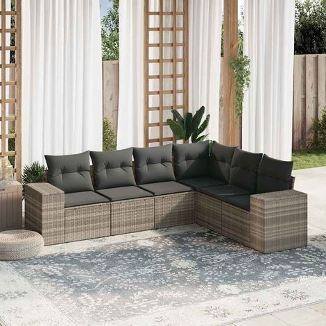 vidaXL 6 Piece Garden Sofa Set with Cushions Light Grey Poly Rattan (1/5)