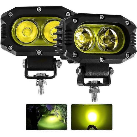 Phares LED Braveway (1 pièce) pour voiture, moto, camion, tracteur, remorque, SUV, quad, feu de travail LED tout-terrain 12 V/24 V, antibrouillard (2 pièces) - Jaune F (1/4)
