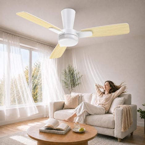 106cm Ventilateur Plafond avec Lumière Silencieux, Pale à Encliquetage, Plafonnier Ventilateur avec Telecommande et LED Dimmable Lampe pour Chambre Salon, 6 Vitesses, Moteur DC Réversible (1/5)