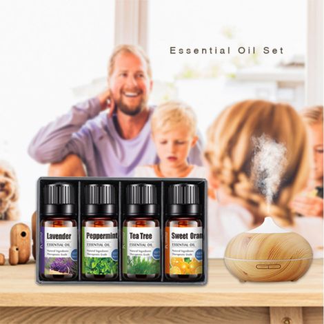 Lot de 4 Huiles Essentielles Pures, Coffret Cadeau pour Diffuseur et Humidificateur, Aromathérapie, Parfum Naturel, Idéal Spa Maison (1/5)