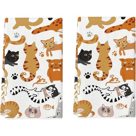 Paños de cocina adorables con estampado de gato de dibujos animados,2 piezas,40 x 60 cm,Aptos para cocinar,hornear y lavar platos (1/5)
