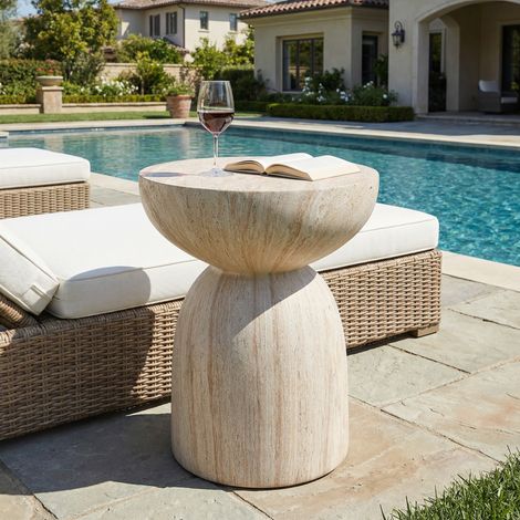 Table d'appoint d'extérieur en MgO, légère et pratique, de style moderne, convenant à une utilisation intérieure et extérieure, y compris les jardins, les balcons, les piscines, etc., aspect travertin (1/5)