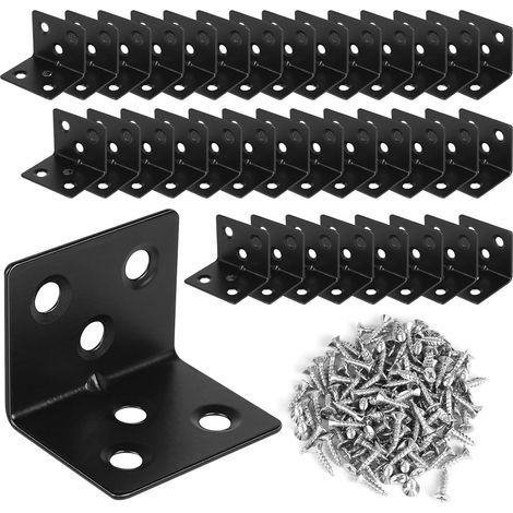 36pcs Équerre d'Assemblage en Acier Inox 30 x 30 x 38mm, Equerre de Fixation Angle Droit Support de L avec 222pcs M416mm Vis, Équerres d'Angle à 90° Noir pour Fixation de Meubles en Bo (1/4)