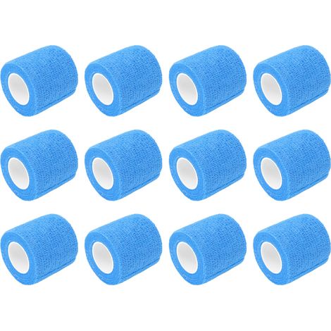 Lot de 12 bandages élastiques auto-adhésifs de 4,5 m pour animaux, pour la réparation des sabots de vaches. En polyester non tissé imperméable, bleu. (1/5)