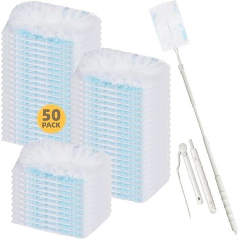 51 Pièces Plumeau Poussiere Recharge Kit Compatible avec Swiffer Duster, Swiffer Duster Nettoyage Recharge, pour Cheveux, Poussière, Saleté (50 Recharges + 1 Poignée Télescopique) (1/5)